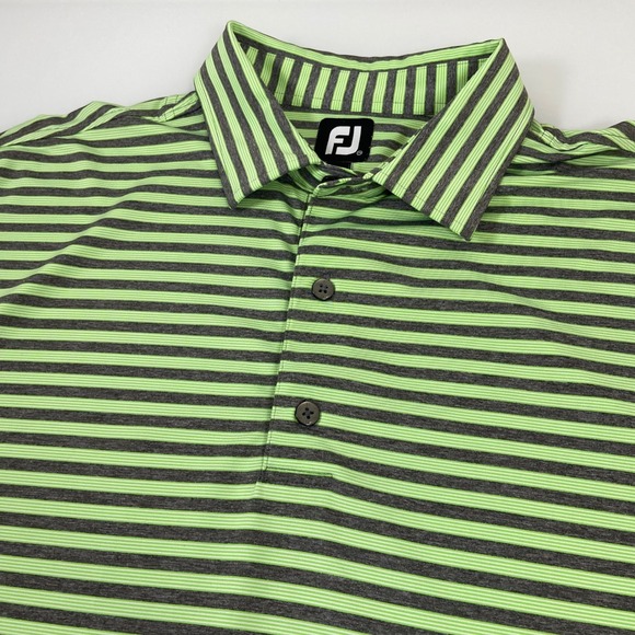 FootJoy Other - FootJoy Mens XXL Lime Green Gray Striped Golf Polo Shirt Stretch Business Casual